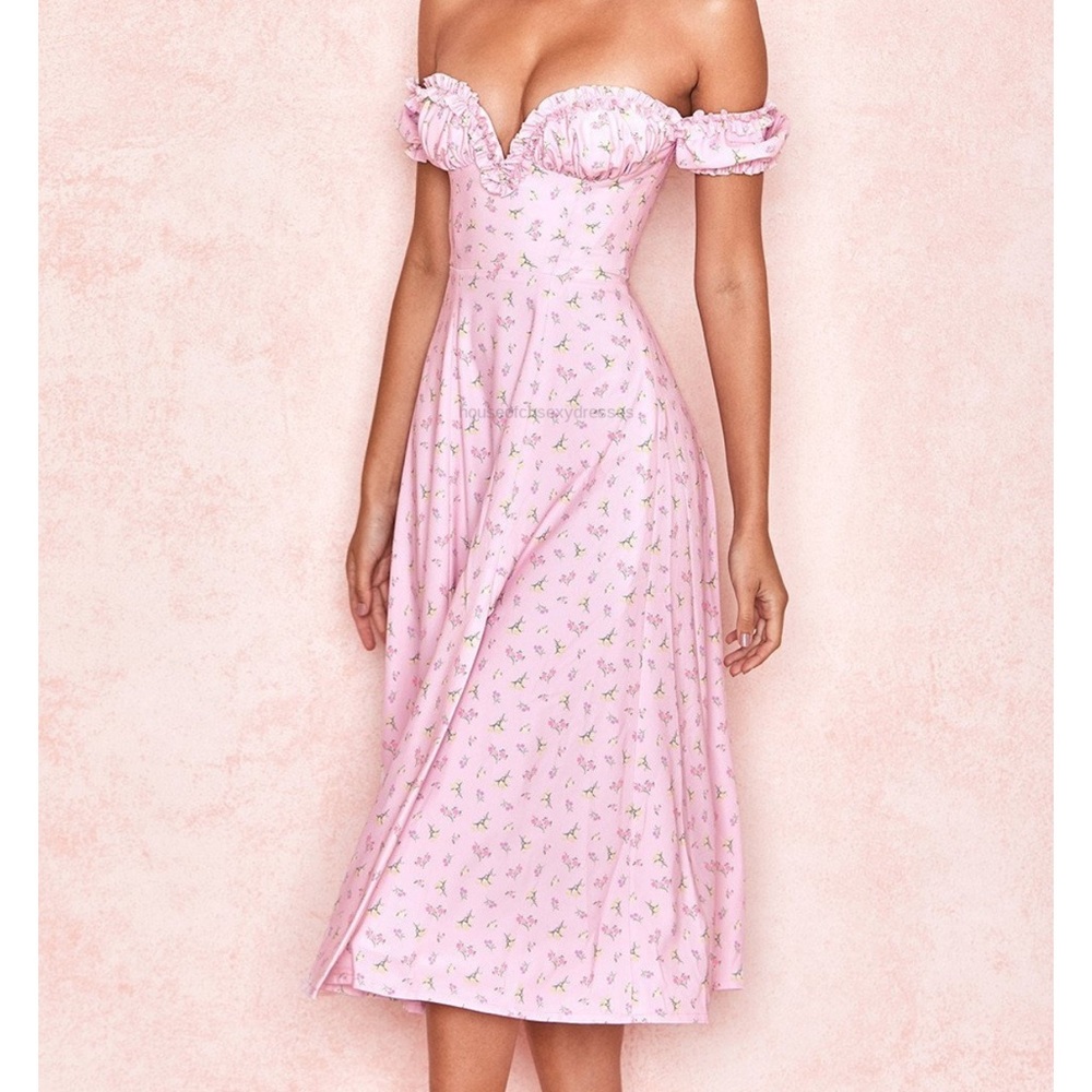 LAUREN PINK FLORAL STRAPLESS MIDI SUNDRESS L+